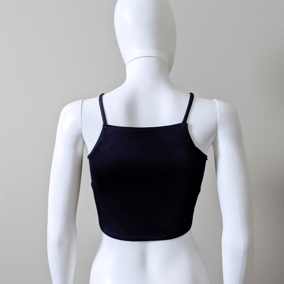 Navy Blue High Neck Crop Tank Top - Picture 3 of 3